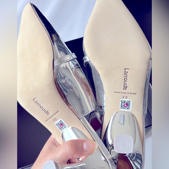 NEW Larroudé Ines Metallic Silver Specchio Slingback Pump Pointed Heels Size 7.5 - Picture 7 of 12